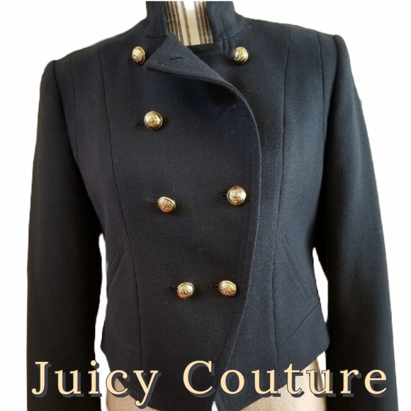 Juicy Couture 100% Black Wool Crop Military Blazer - Picture 12 of 12